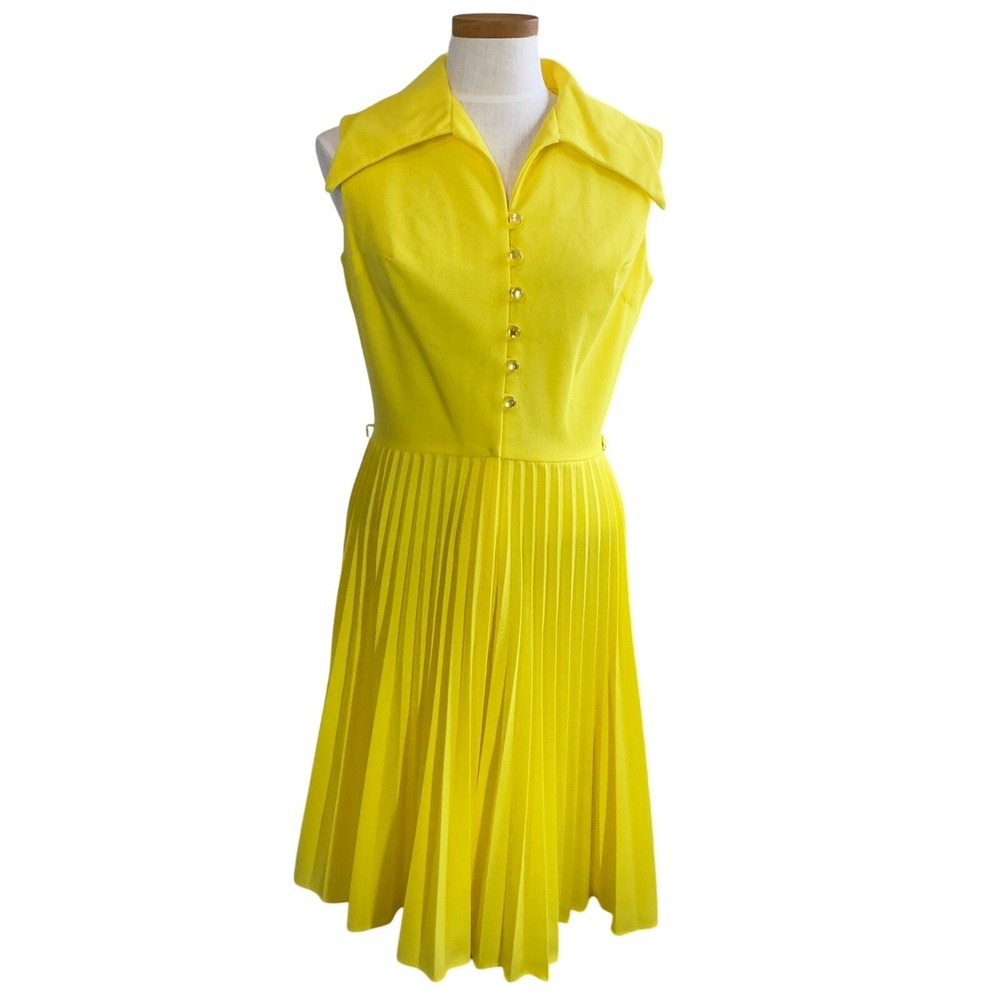 Vtg Montgomery Ward Carol Brent Womens Dress M Accordion Pleats Collared 60s 70s